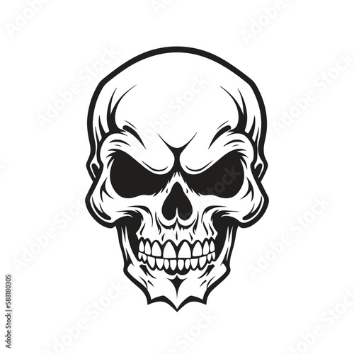 ripper skull, logo concept black and white color, hand drawn illustration