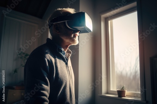 A new reality: senior man discovering virtual worlds with vr headset