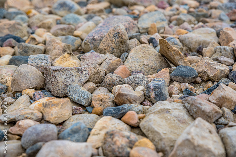 Closeup of colorful stones on a beach in Saskatchewan at the Saskatchewan Landing Closeup of colorful stones on a beach in Saskatchewan at the Saskatchewan Landing