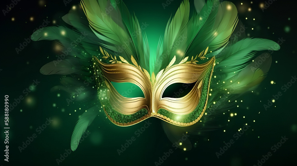 Green St. Patrick's Day Feather Mask. Generative AI