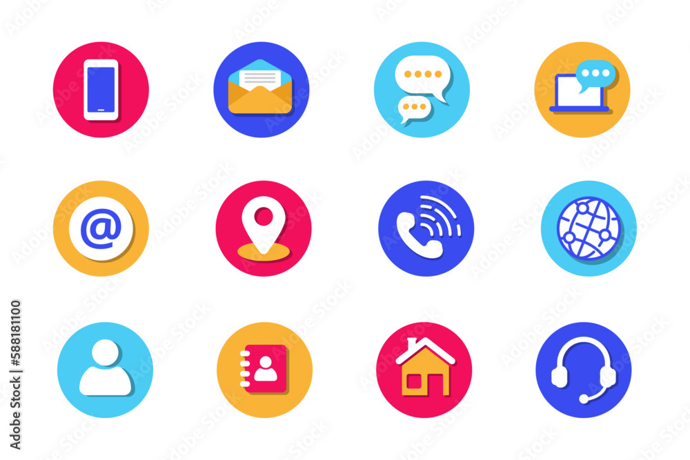 Contact icons collection in colorful design isolated on white background Contact icons collection in colorful design isolated on white background