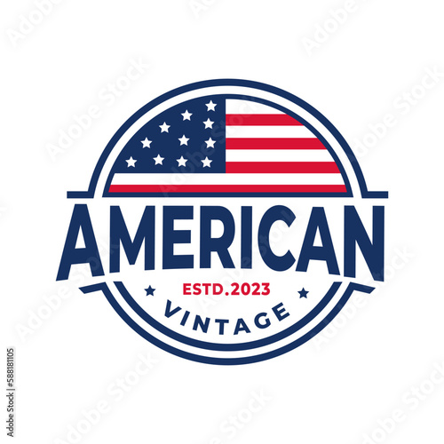 Made in america vintage circle badge or logo with American flag. Vector illustration. Label