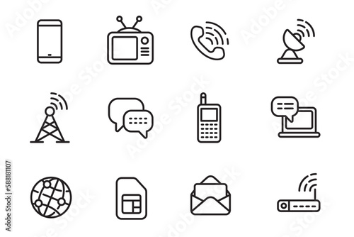 Set of telecommunication icons in linear style isolated on white background