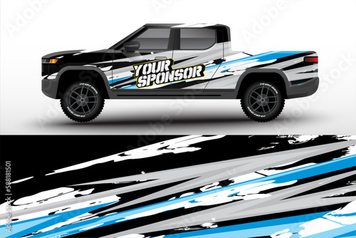 Pick up truck decal wrap design vector. Graphic modern abstract stripe racing background kit designs for wrap vehicle, race car, rally, adventure and livery