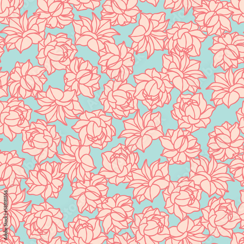 Pastel Pink Flowers on Blue Seamless Vector Repeat Pattern
