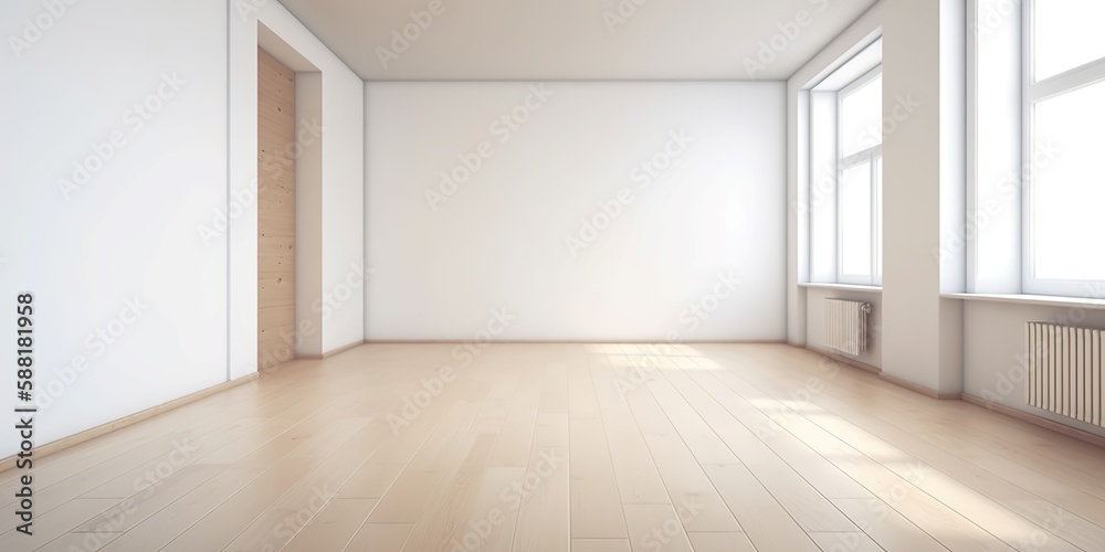 Empty room interior design mockup featuring a beautiful wooden floor, Generative AI