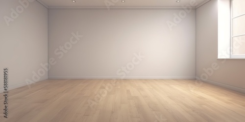 Minimalist interior mockup with a wooden floor and no furniture, Generative AI