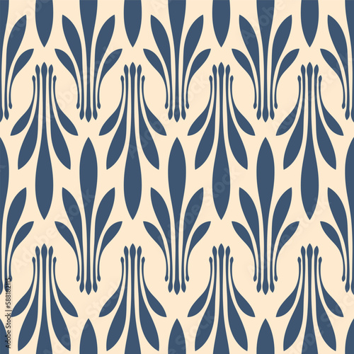 Blue and Tan Palmette Seamless Vector Repeat Pattern