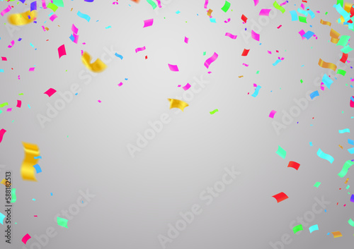 Celebration background with confetti and ribbons. Vector illustration.