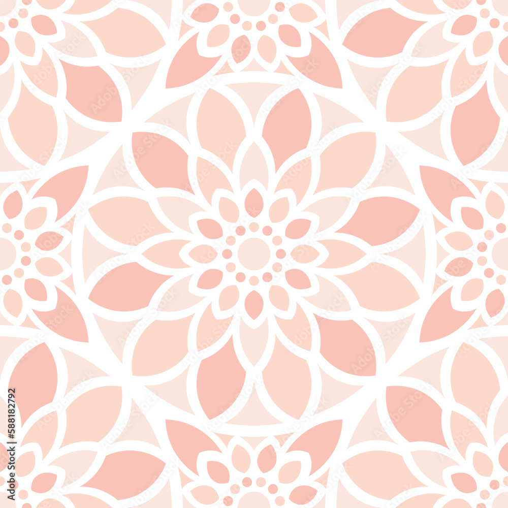 Fototapeta premium Pink Flower Mandala Seamless Vector Repeat Pattern