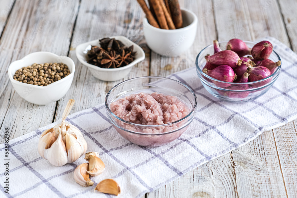 bumbu dasar, basic blended spices, typical of Indonesian traditional mix slices to make various dishsuch as stir fry, stew or soup. bumbu dasar, basic blended spices, typical of Indonesian traditional mix slices to make various dishsuch as stir fry, stew or soup.