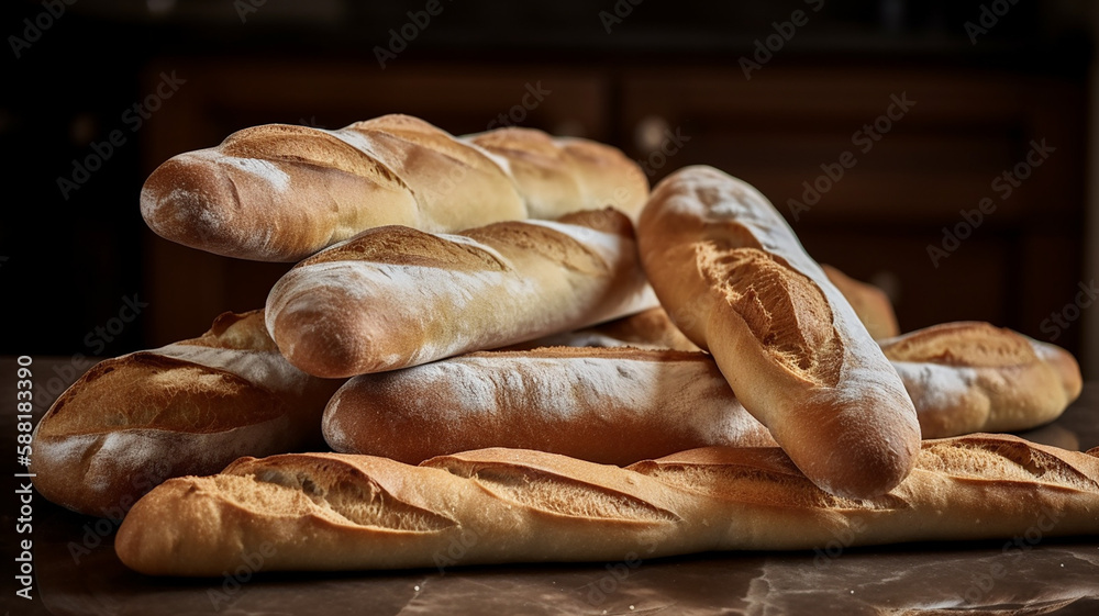 An amazing photo of joy French baguette, food photography, bakery on the table.