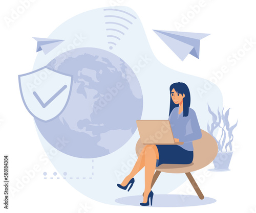 Internet security settings concept, Proxy server, VPN access, secure web traffic, IP address, network access, connectivity, encrypted data transfer, flat vector modern illustration