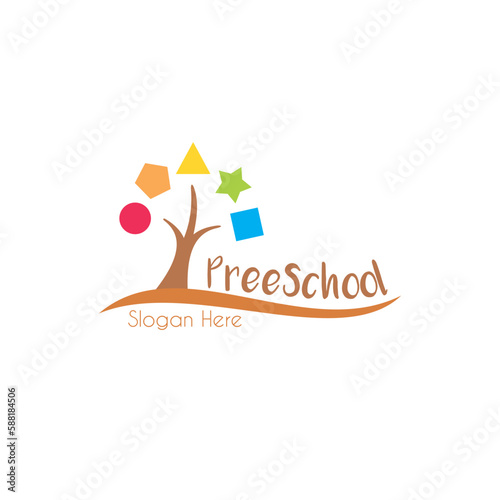 Playgroup, preschool, kindergarten vector illustration logo template