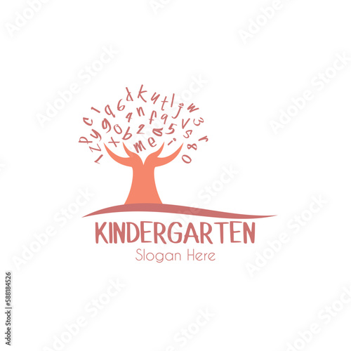 Preschool logo design. Kindergarten icon template. Play group education vector illustration
