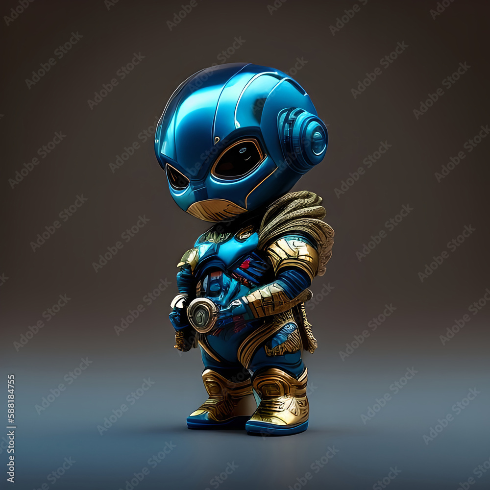 Cute Baby Boy Sci-Fi Soldier Gleaming Gold and Blue Helmet and Armor Generative AI illustration