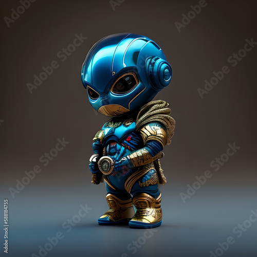Cute Baby Boy Sci-Fi Soldier Gleaming Gold and Blue Helmet and Armor Generative AI illustration