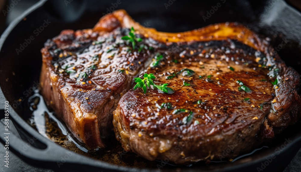 Grilled steak, juicy and cooked to perfection generated by AI Grilled steak, juicy and cooked to perfection generated by AI