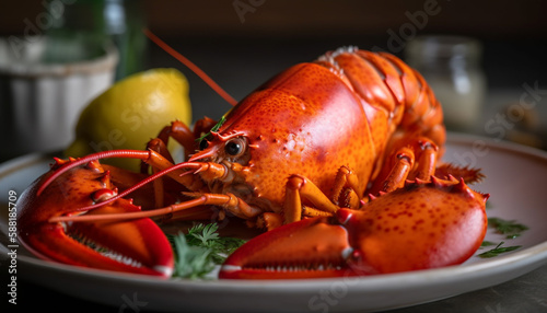 Grilled lobster and crab plate, gourmet meal generated by AI
