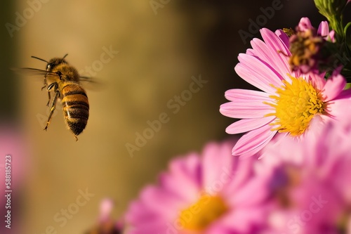 Biene Auf Blüten beim Nektarsammeln 