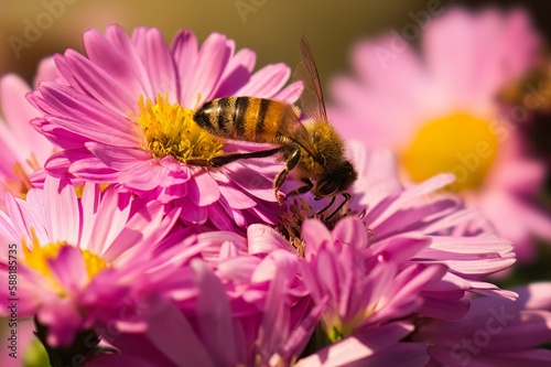 Biene Auf Blüten beim Nektarsammeln 