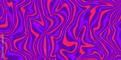 Retro groovy background. Wavy vintage psychedelic wallpaper. Red purple trippy pattern, cover, poster in 60s, 70s or 80s style. Liquid hippie texture. Vector