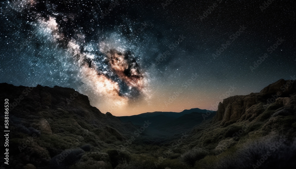 Milky Way galaxy shines in majestic night sky generated by AI
