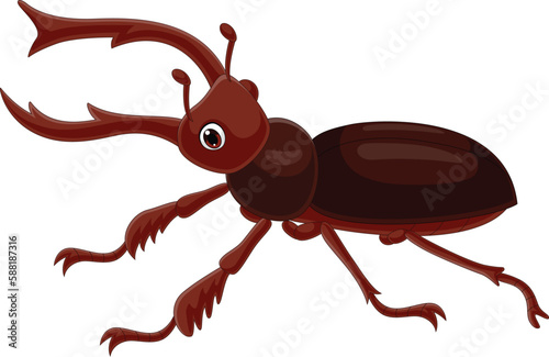 Cartoon stag beetle on white background