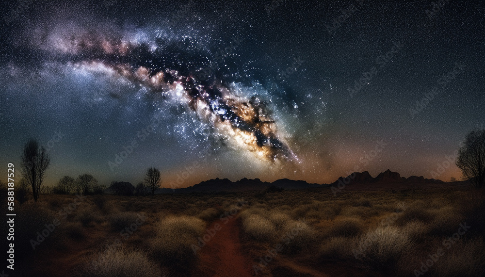 Glowing star trail in Milky Way galaxy generated by AI Glowing star trail in Milky Way galaxy generated by AI