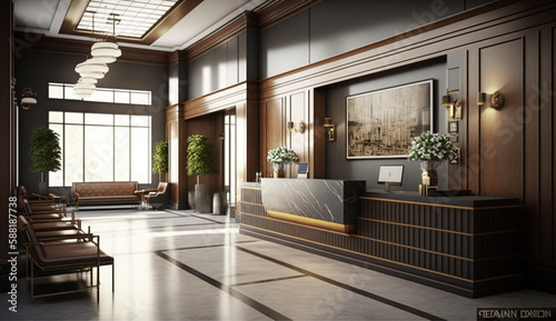 modern hotel reception lobby Generative AI © fahmy