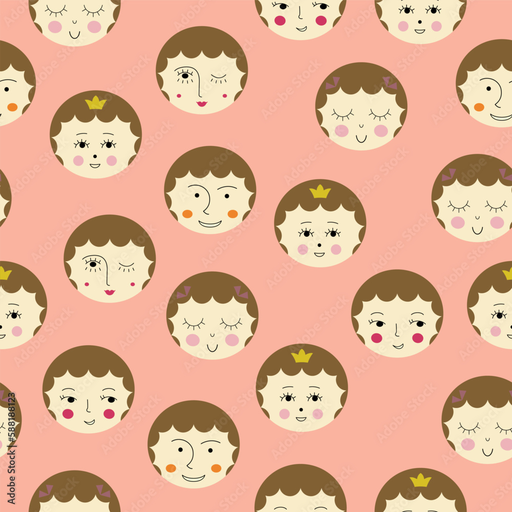 Feminine look, abstract personage, mascot design, funny face, cute icon.