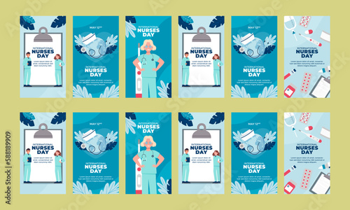 international nurses day social media stories vector flat design template