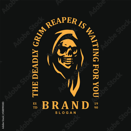 Vintage retro grim ripper skeleton logo design badge