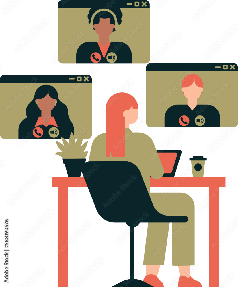 Video conference, online meeting. Vector illustration in a flat style.