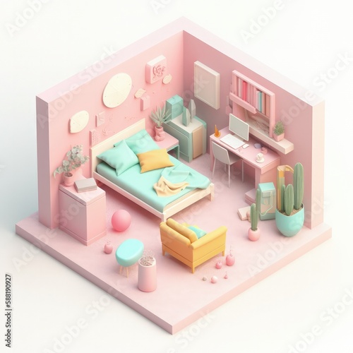 cute room isometric, chill, lo fi, generative ai