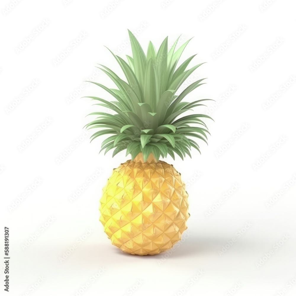 fruit pineapple, 3d, isolated on white background, generative ai fruit pineapple, 3d, isolated on white background, generative ai