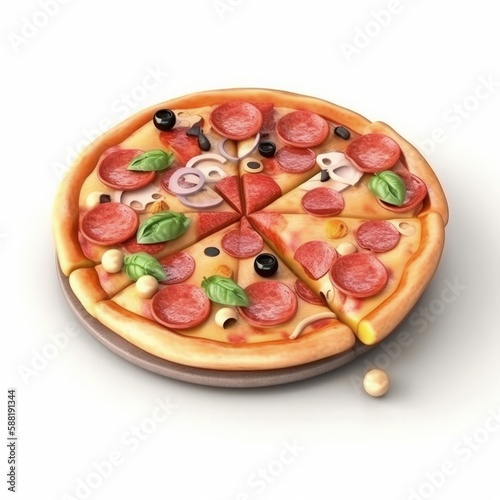 pizza, 3d, isolated on white background, generative ai