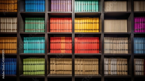 Bookshelf with colorful folders, archive, office, generative AI