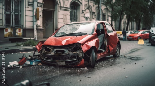 car crash accident on street. generative ai © ThisDesign