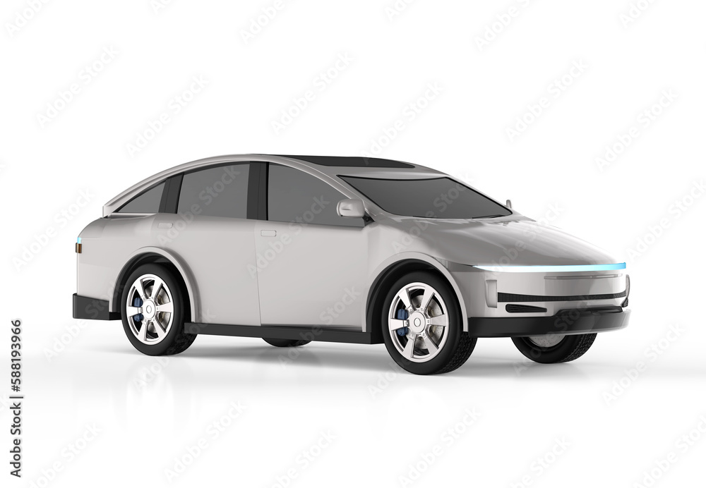 Metallic ev car or electric vehicle on white background