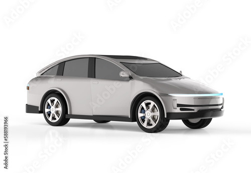 Metallic ev car or electric vehicle on white background © phonlamaiphoto