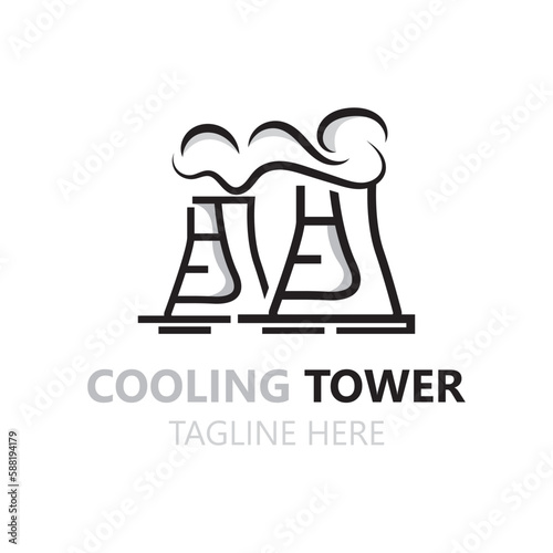 Nuclear cooling power plant vector icon. Factory sign. Industry symbol. Simple isolated logo