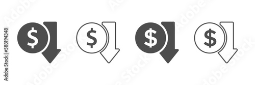 Cost reduction flat vector icons set