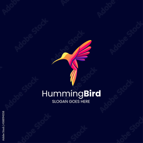 Vector Logo Illustration Humming Bird Gradient Colorful Style