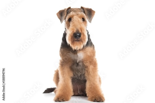 Airedale Terrier dog isolated on white background. Generative AI