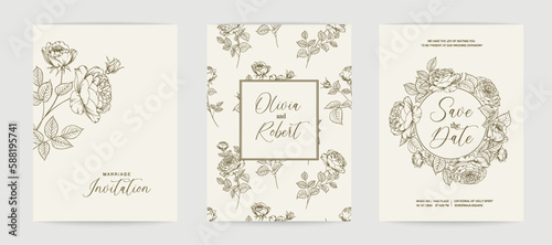 Wedding invitation. Roses illustration. hand-drawn frame.