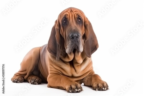 Bloodhound dog isolated on white background. Generative AI