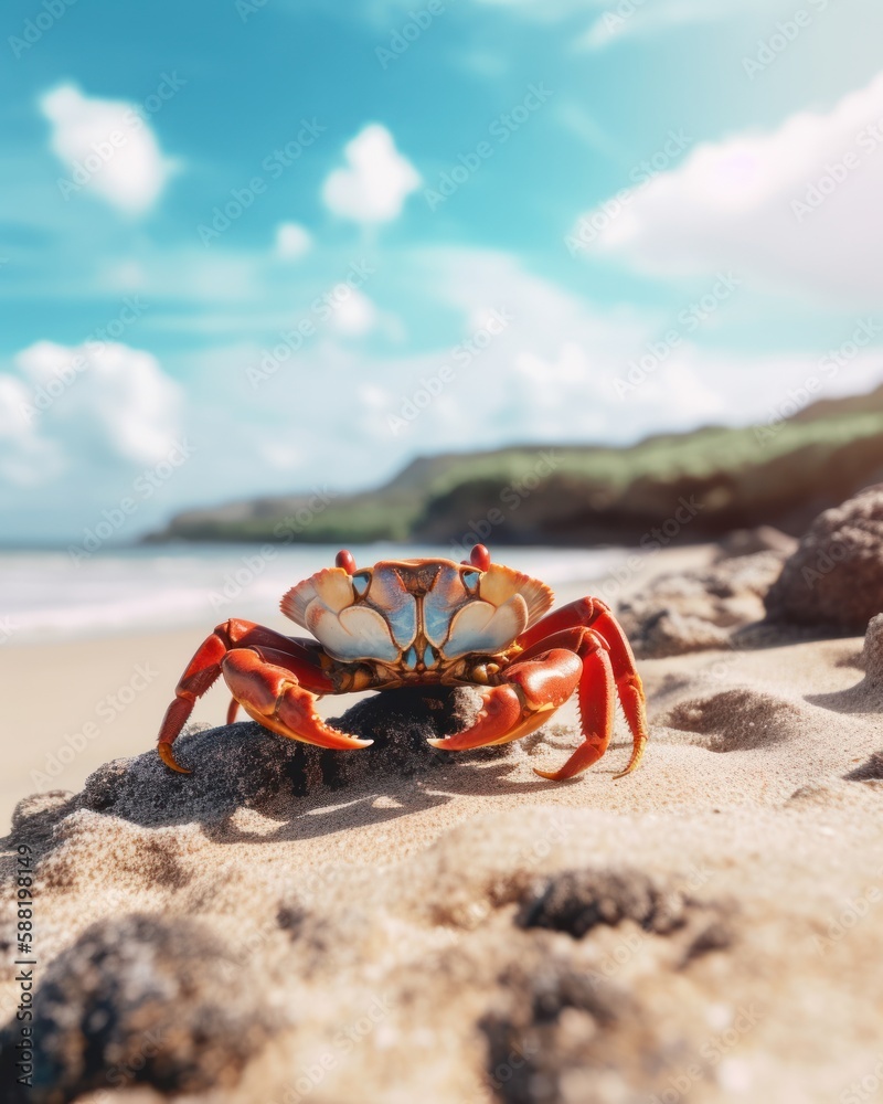 Lightfoot crab on a sandy beach in paradise on a sunny warm summer day Lightfoot crab on a sandy beach in paradise on a sunny warm summer day