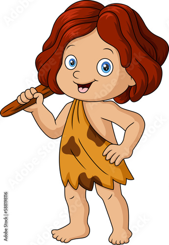 Cute cave girl cartoon holding a club