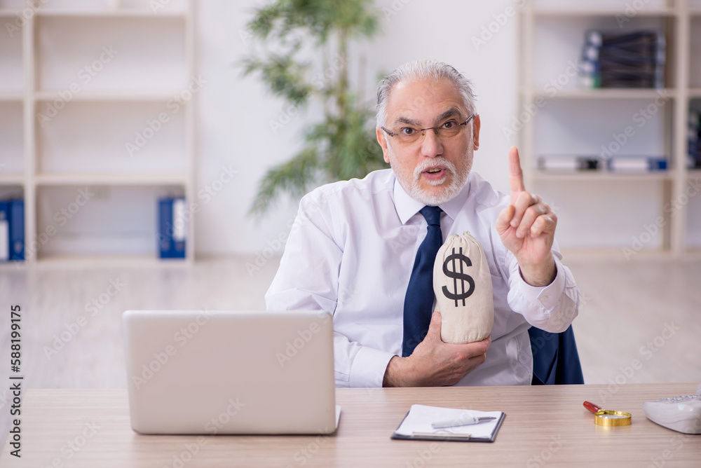 Old boss employee in remuneration concept Old boss employee in remuneration concept